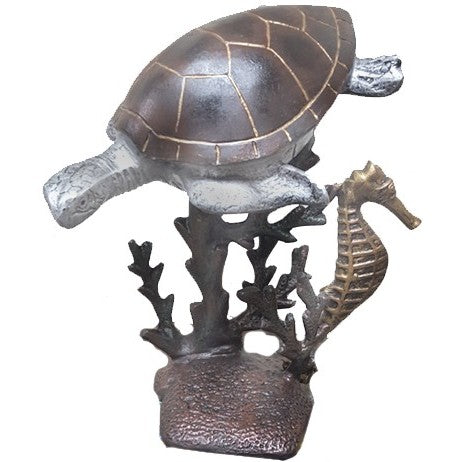 15" Sea Turtle on Coral Reef with Seahorse