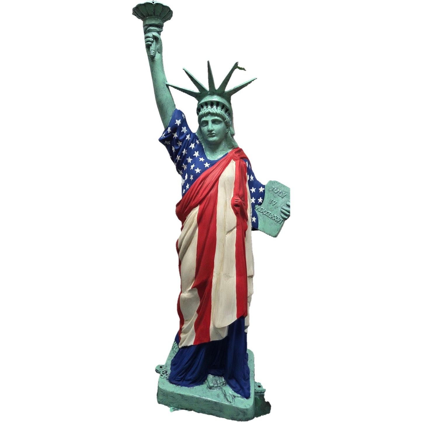 Cast aluminum Statue of Liberty with American flag design, perfect for yard or home decor
