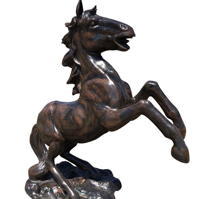 Bronze rearing horse statue for yard or home decor, cast aluminum craftsmanship