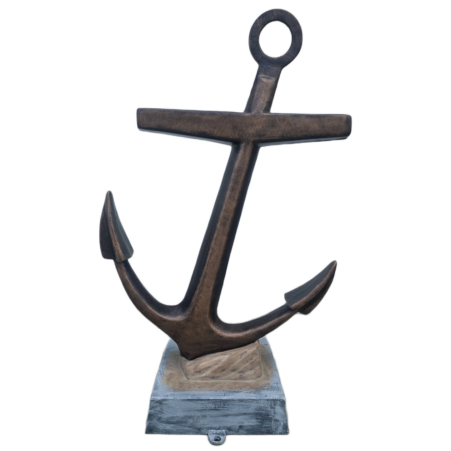 Cast aluminum anchor statue for home or yard decor, rustic nautical design with weathered base