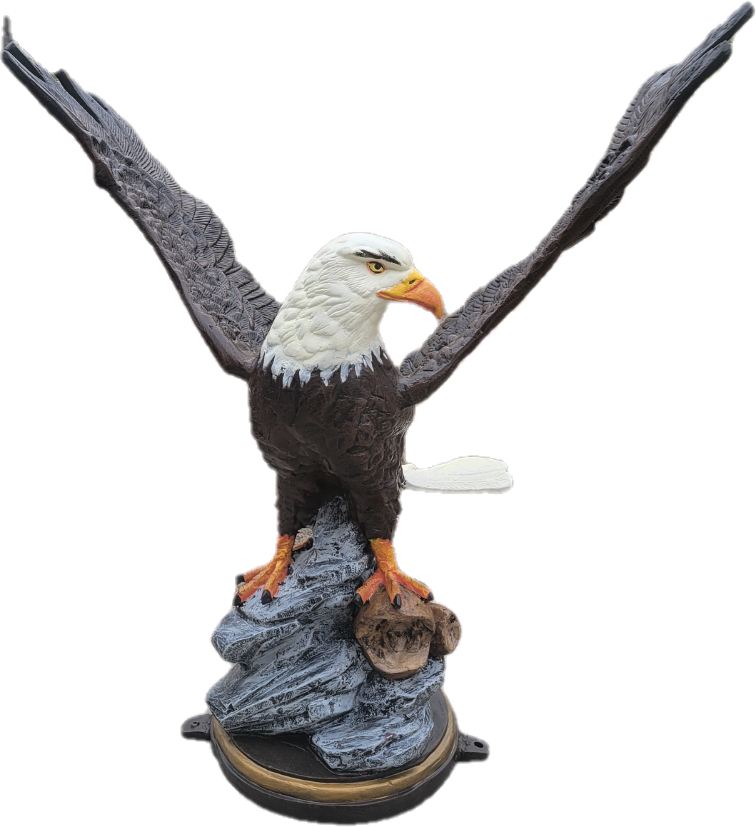 Eagle on Rock with Wings Out - Backyard Buddies