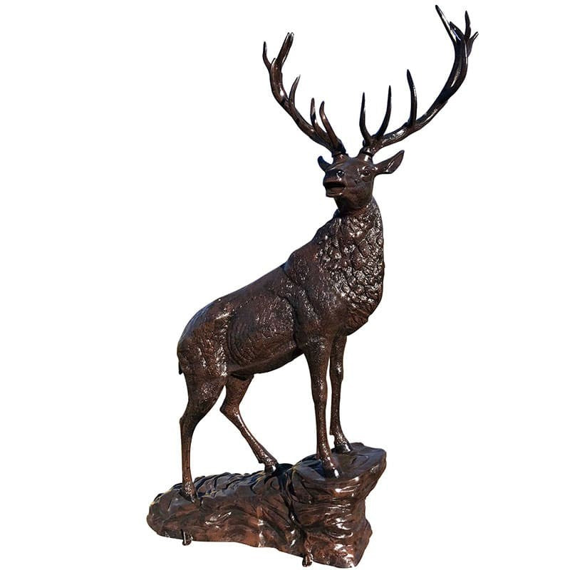 Cast aluminum deer statue with detailed antlers, perfect for yard or home decor