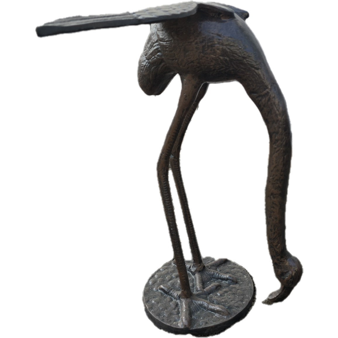 Cast aluminum heron statue with long legs and curved neck, perfect for yard or garden decor