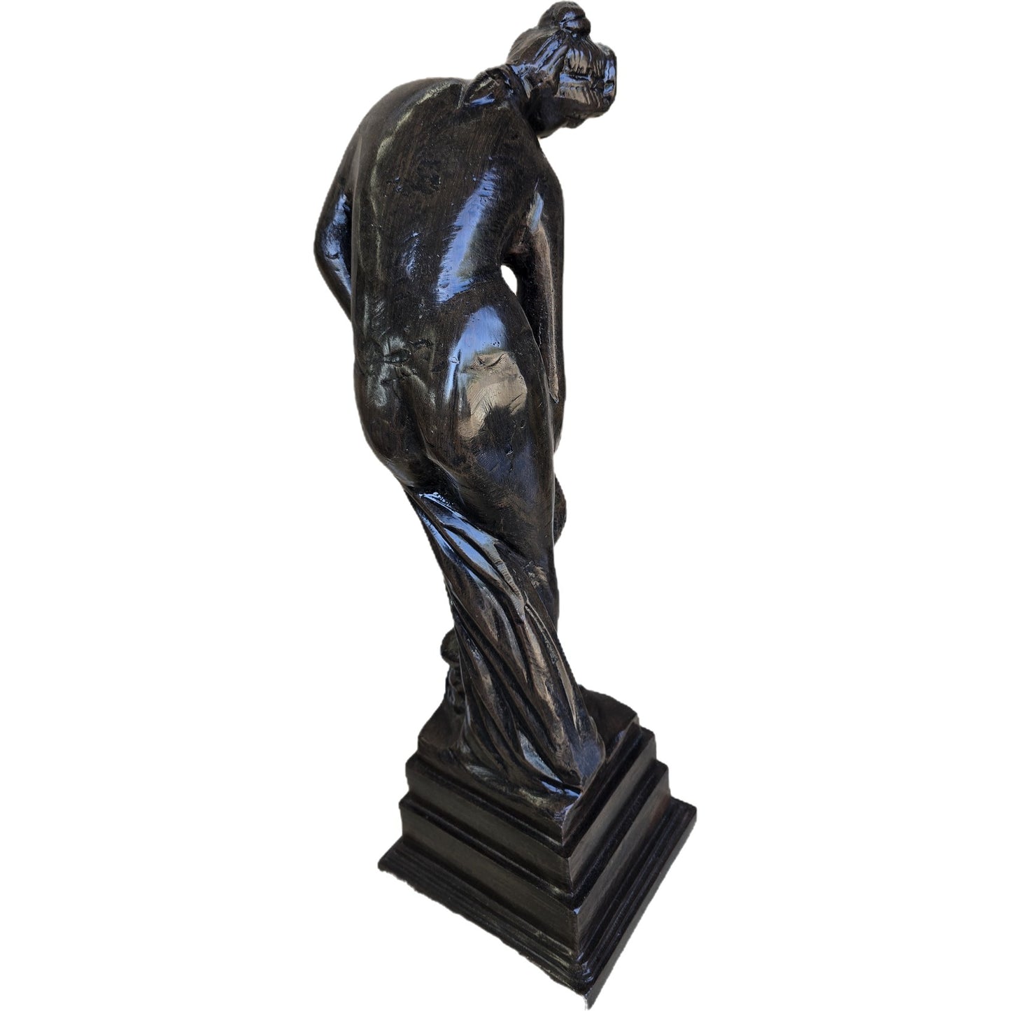 Cast aluminum statue of draped female figure, elegant garden decor with classic design