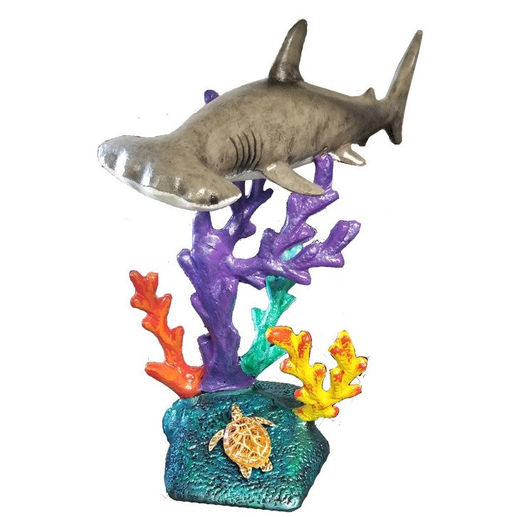 Hammerhead Shark on Coral Reef with Sea Turtle