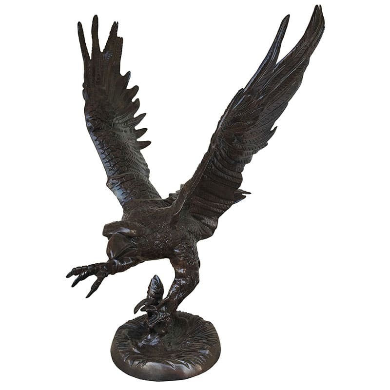 Cast aluminum eagle statue with wings spread, perched on base, for yard or home decor