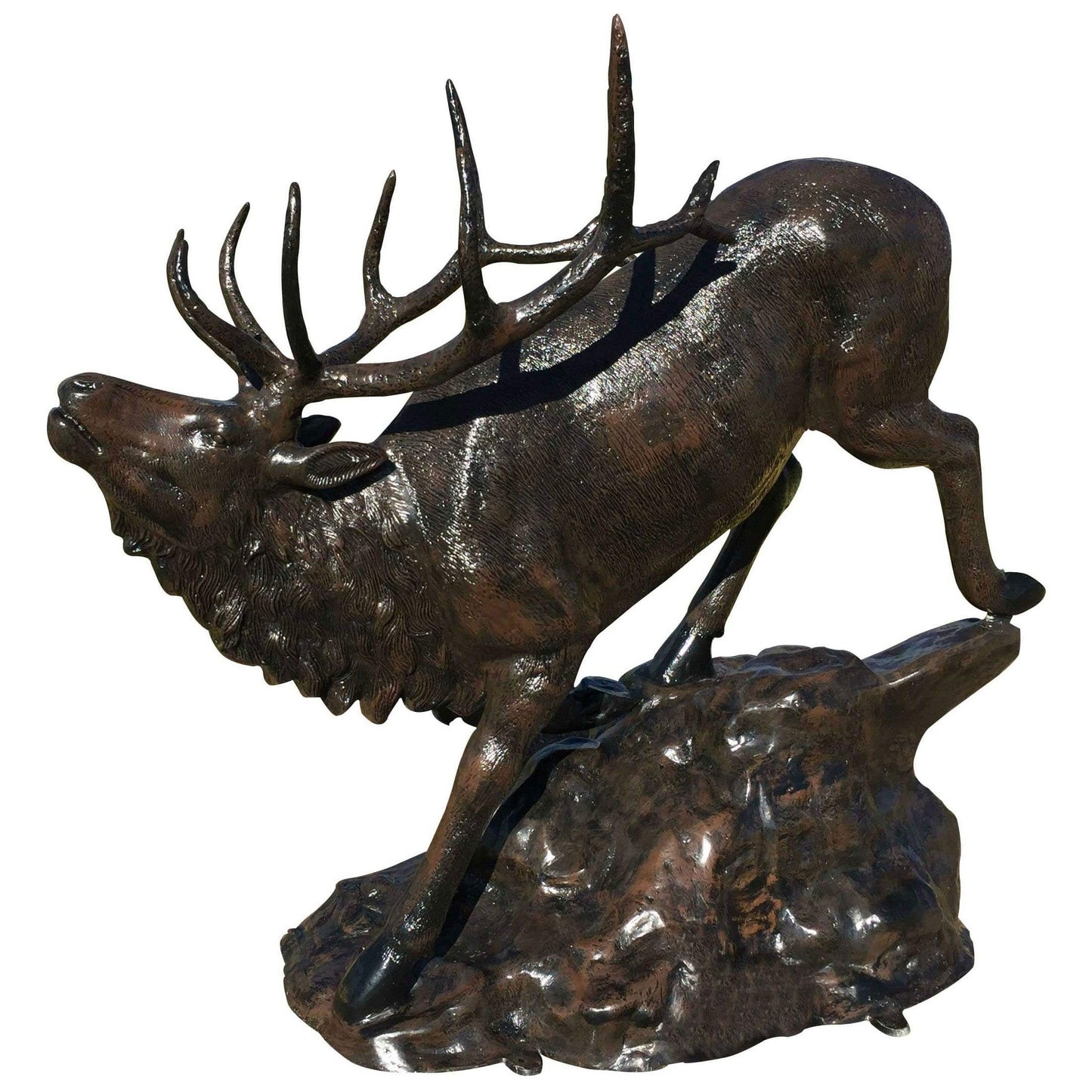 Cast aluminum elk statue with detailed antlers, perfect for yard or home decor