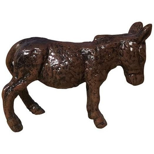Cast aluminum donkey statue for outdoor garden or yard decor, rustic bronze finish