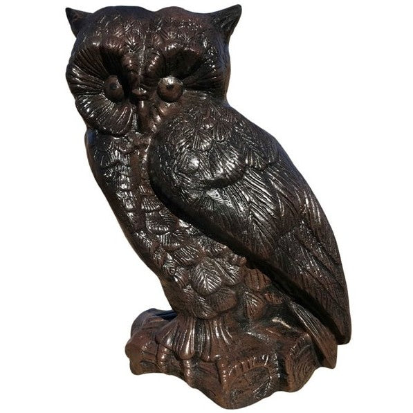 Cast aluminum owl statue with detailed feather texture, perfect for backyard or home decor