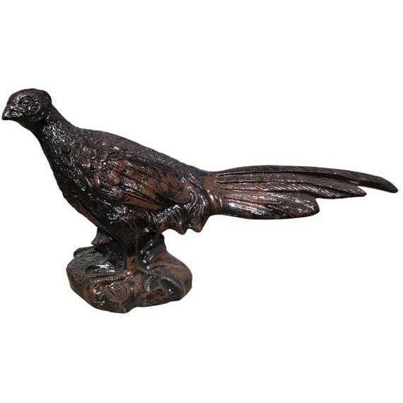 Cast aluminum pheasant statue for yard or home decor, detailed feather texture and natural pose