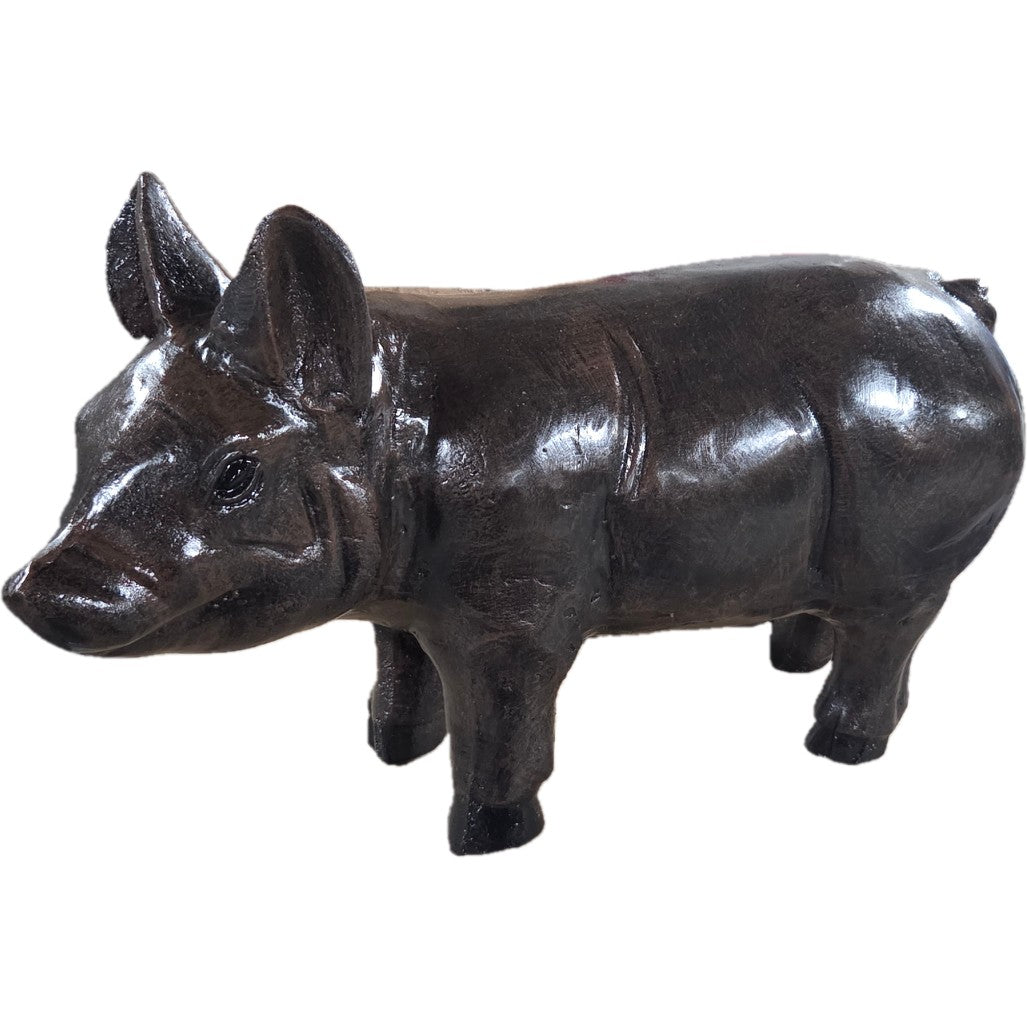 Cast aluminum pig statue for garden or home decor, rustic backyard buddy