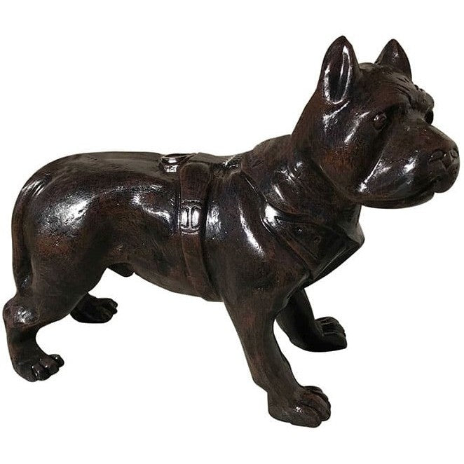 Cast aluminum French Bulldog statue with harness, perfect for yard or home decor