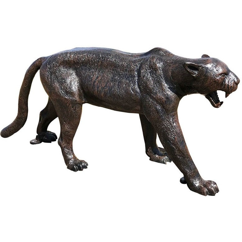 Cast aluminum panther statue for yard or home decor, detailed craftsmanship, roaring pose