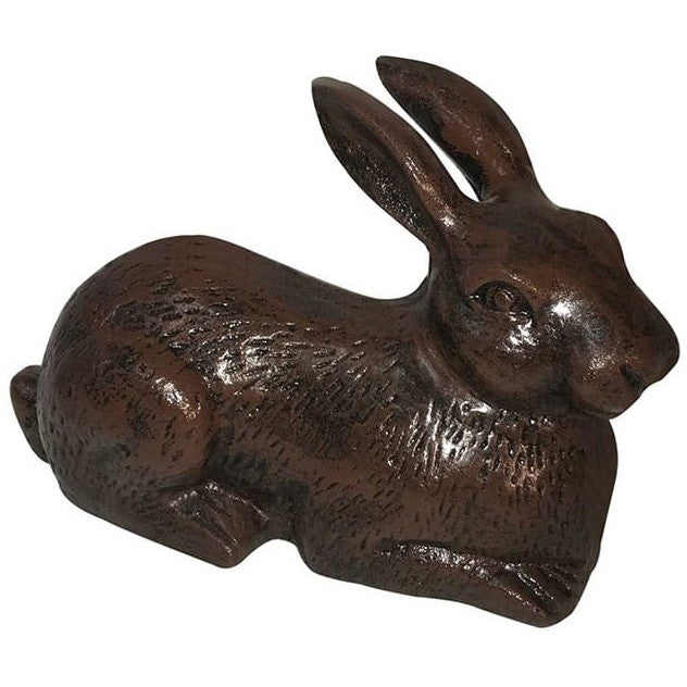 Cast aluminum rabbit statue for garden or yard decor, bronze finish, detailed craftsmanship
