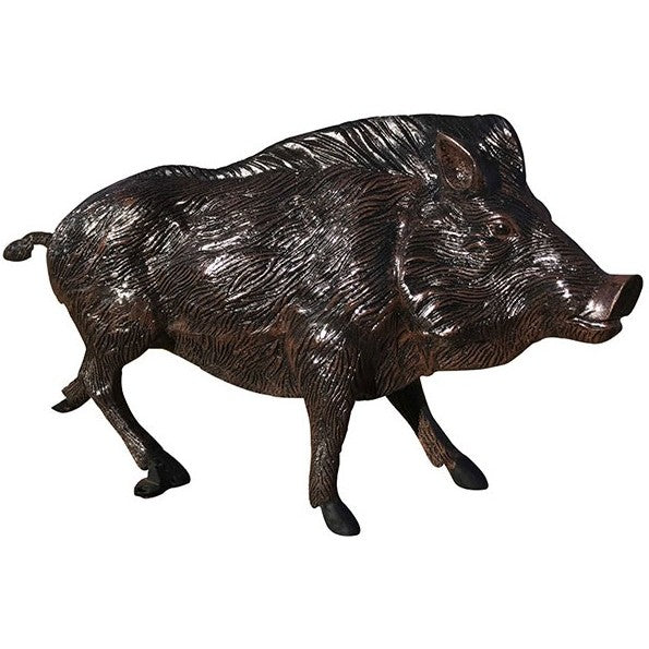 Cast aluminum wild boar statue for yard or garden decor, detailed rustic finish