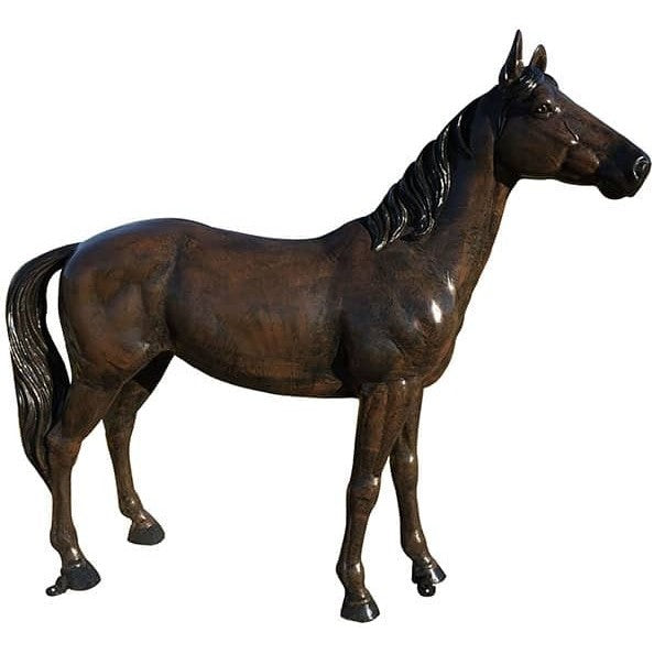Cast aluminum horse statue for yard or home decor, elegant bronze finish