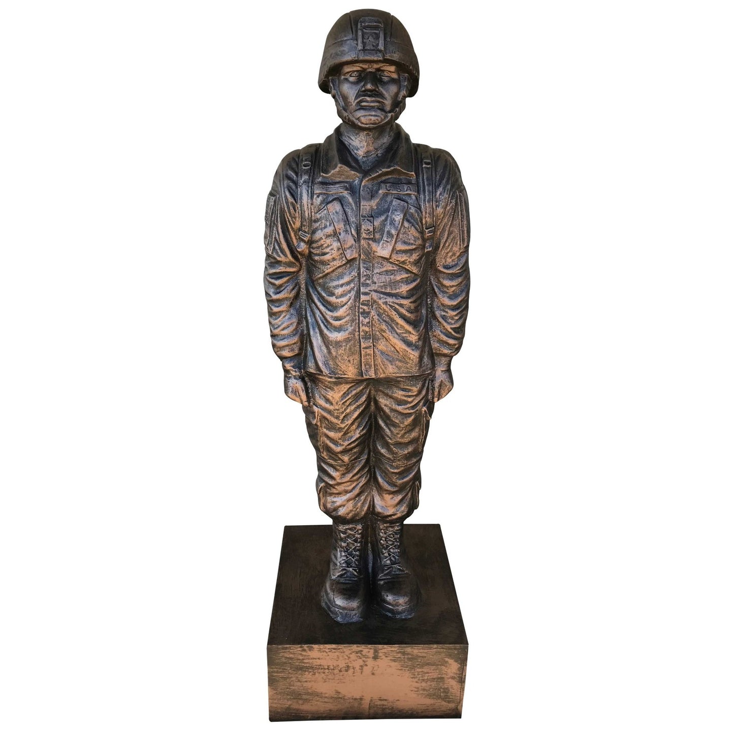 Cast aluminum soldier statue for yard or home decor, detailed military uniform and helmet design