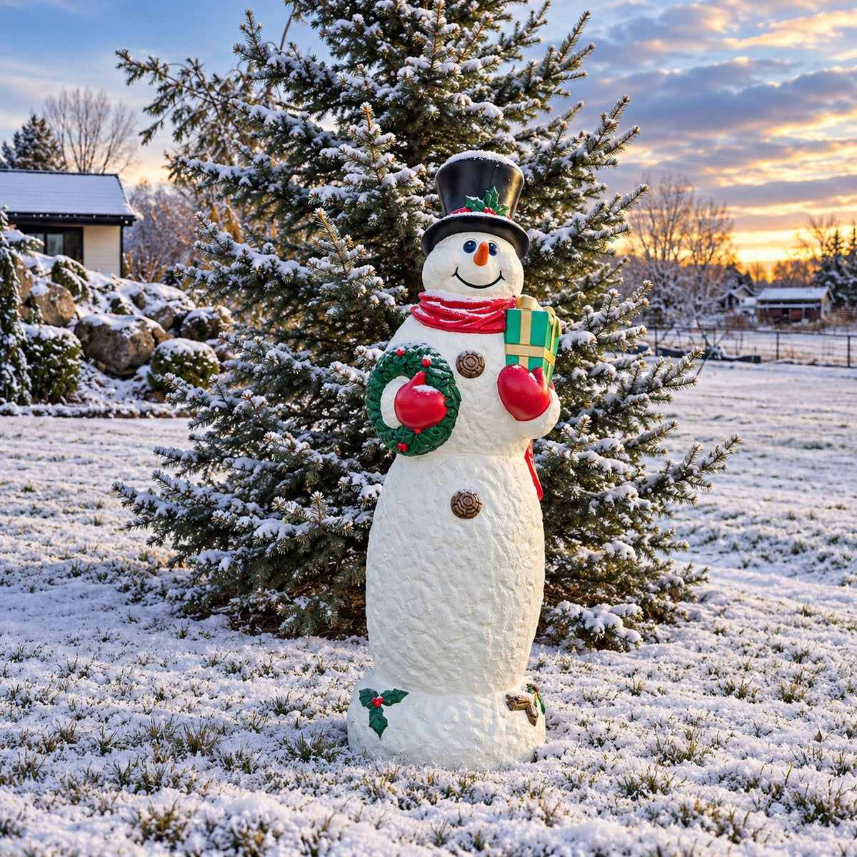 Cast aluminum snowman for outdoor winter or holiday displays