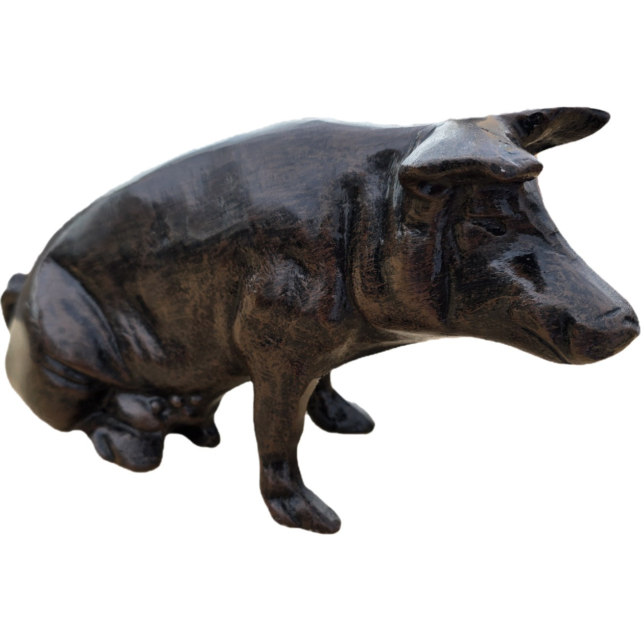Cast aluminum pig statue for yard or home decor, rustic finish, backyard buddies collection