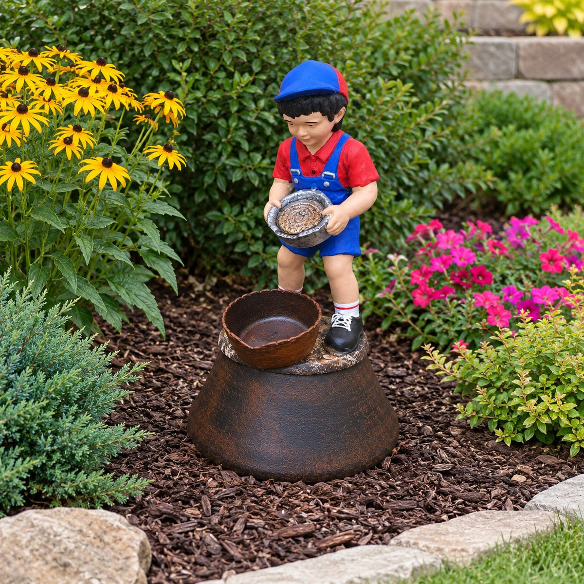 cast aluminum boy panning for gold statue for outdoor gardens