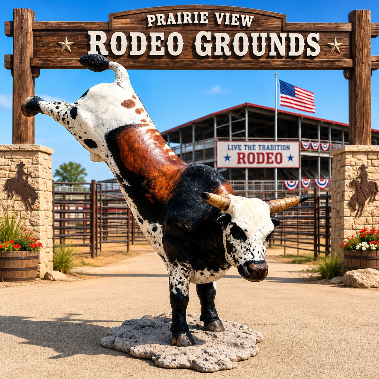 cast aluminum bucking bull for any outdoor space