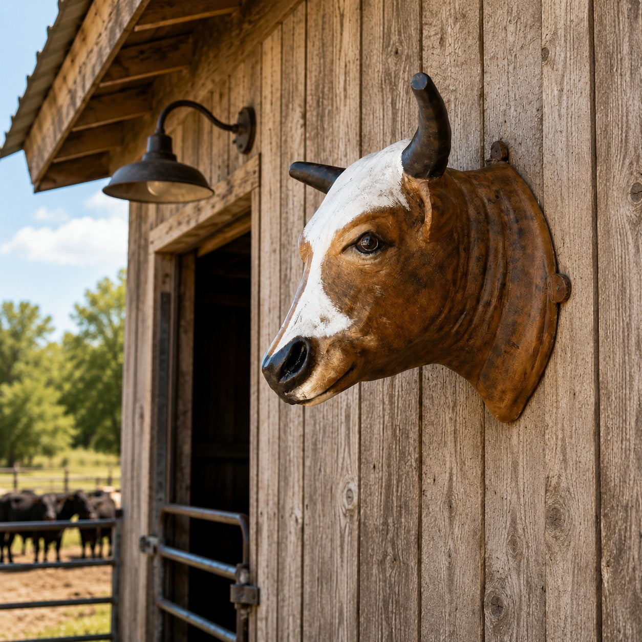 Cast aluminum bull head wall mount for indoor or outdoor use