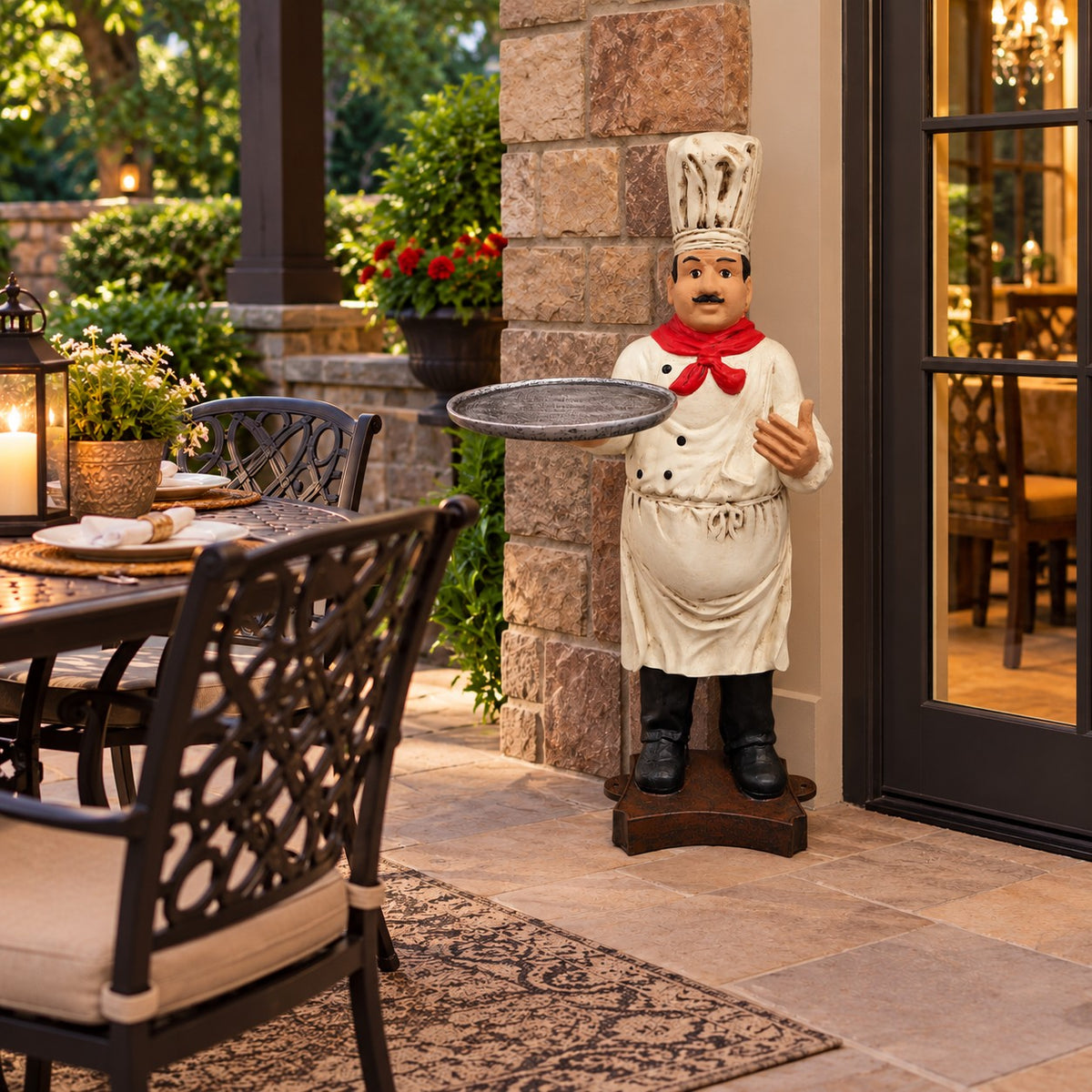Cast aluminum chef server for indoor or outdoor displays