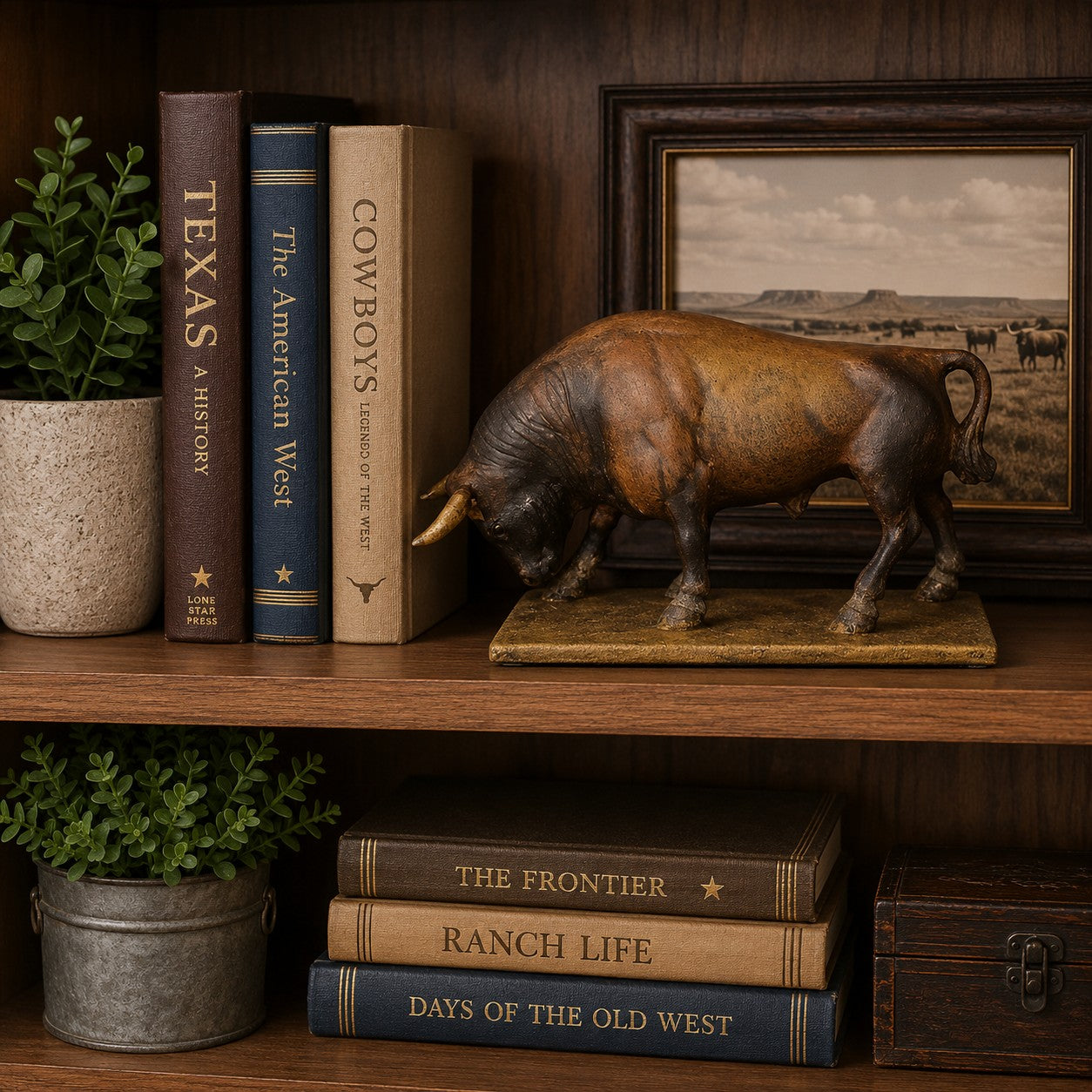 Cast aluminum bull statue for home decor, detailed craftsmanship, rustic brown finish