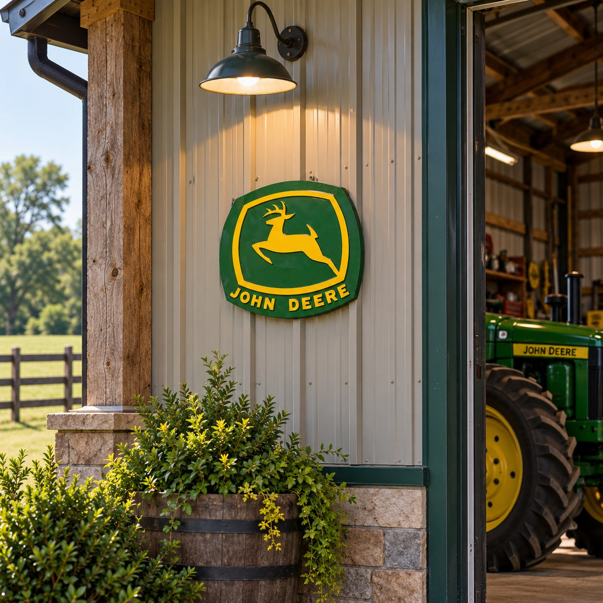 Cast aluminum John Deere Wall Plaque for any indoor or outdoor space.