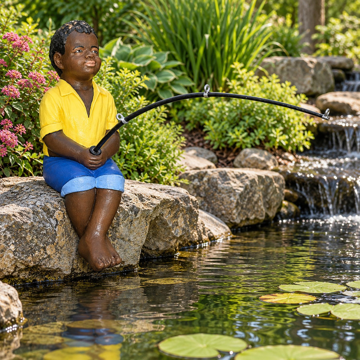 Cast aluminum large fishing boy for outdoor display