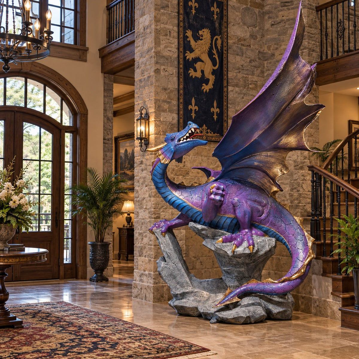 Winged Dragon on Rock (7.5' Tall)