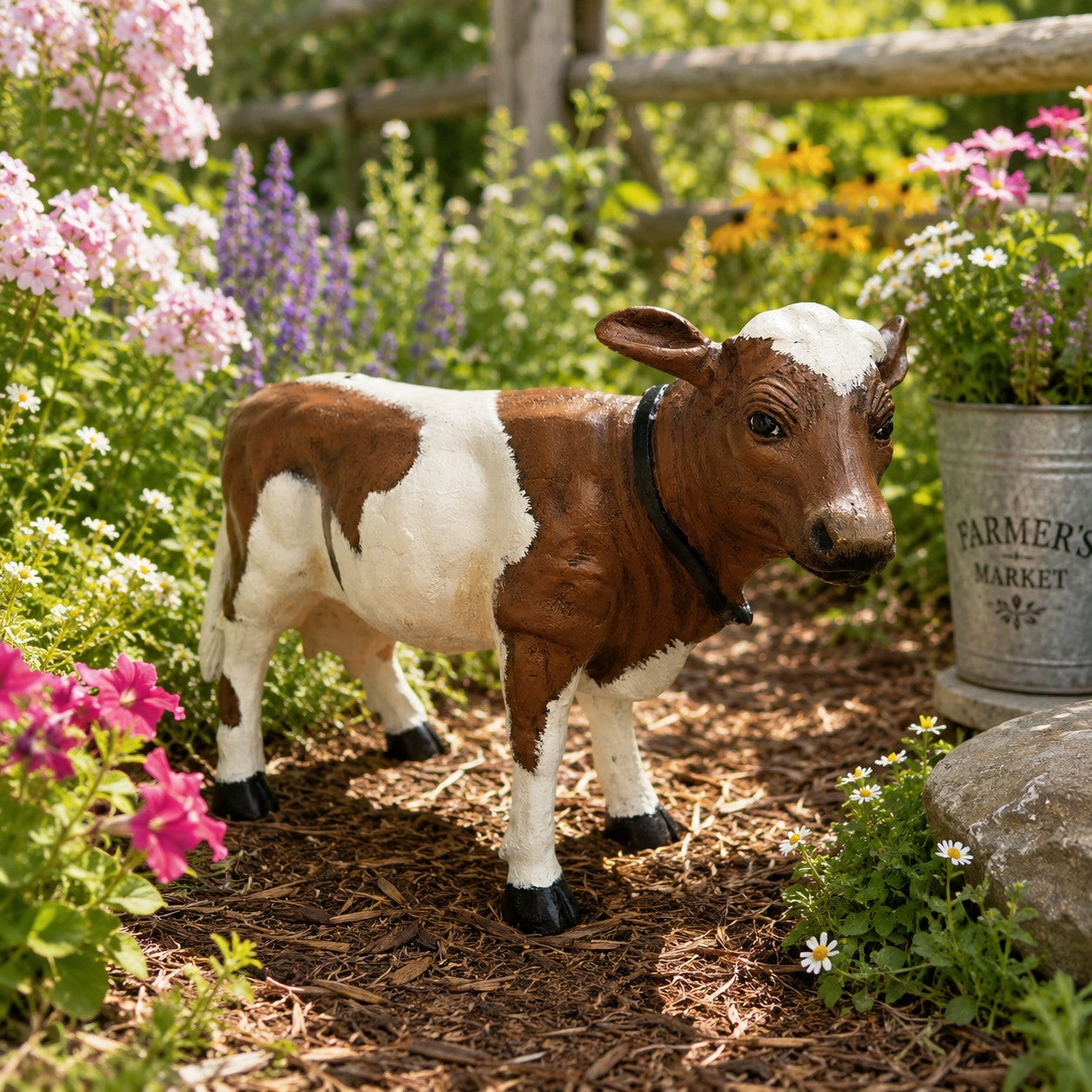 Cast aluminum little cow statue for any space indoors or outdoors