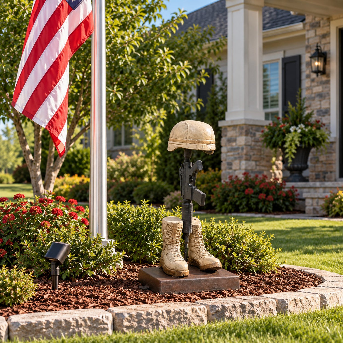 Cast aluminum soldier boot memorial statue for home, garden, yard, or commercial design spaces