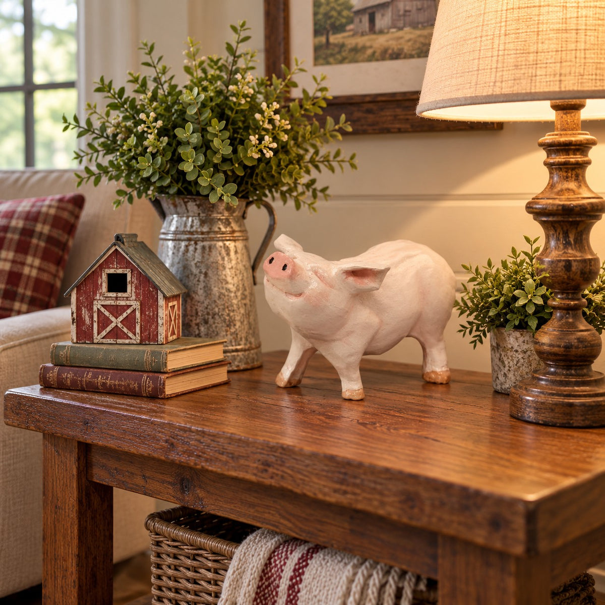 Cast aluminum standing pig for interior home design