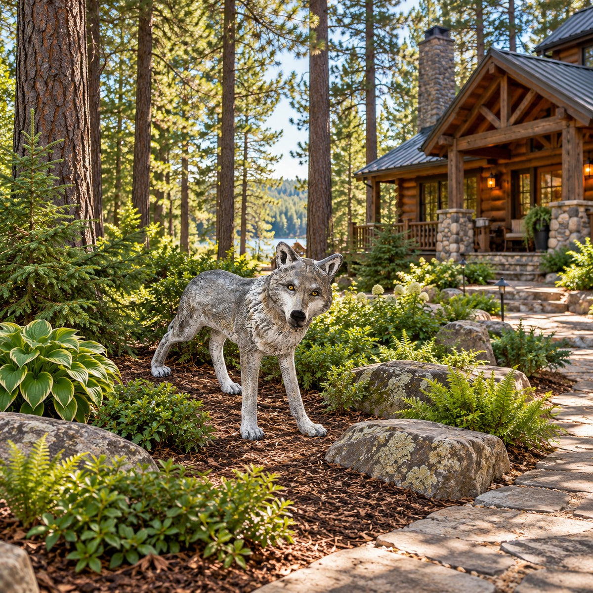 Cast aluminum standing wolf statue for outdoor yard decor