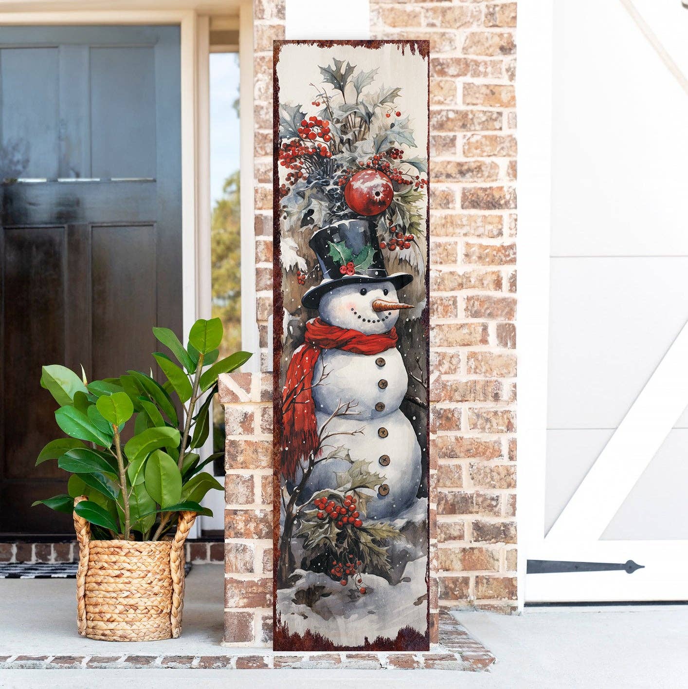 Farmhouse Snowman "Let It Snow" Porch Sign | Christmas Welcome Decor