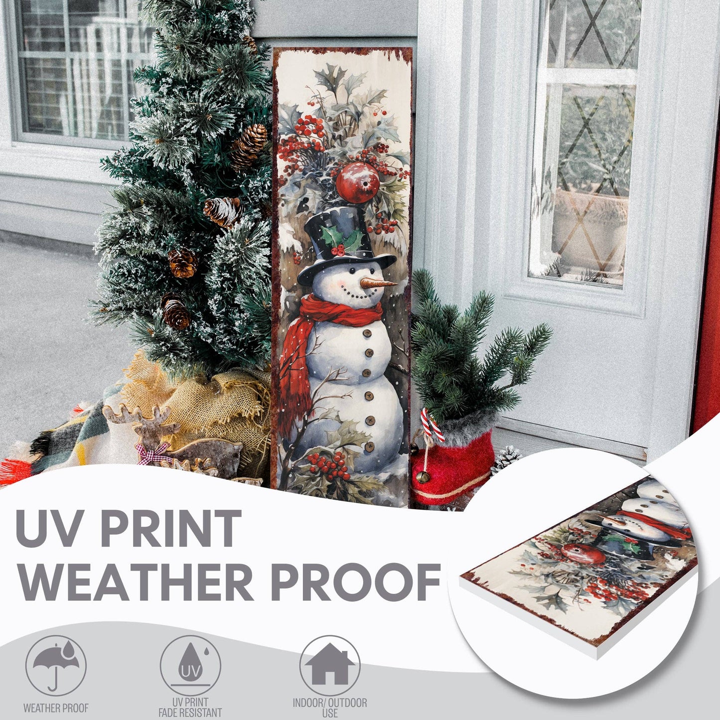 Farmhouse Snowman "Let It Snow" Porch Sign | Christmas Welcome Decor
