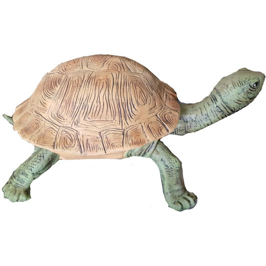 Cast aluminum turtle statue for garden or yard decor, detailed shell and green patina finish