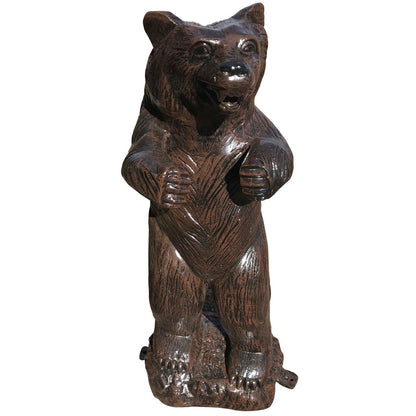 Cast aluminum bear statue for yard or home decor, detailed craftsmanship, standing upright with open mouth
