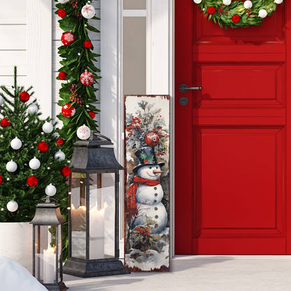 Farmhouse Snowman "Let It Snow" Porch Sign | Christmas Welcome Decor