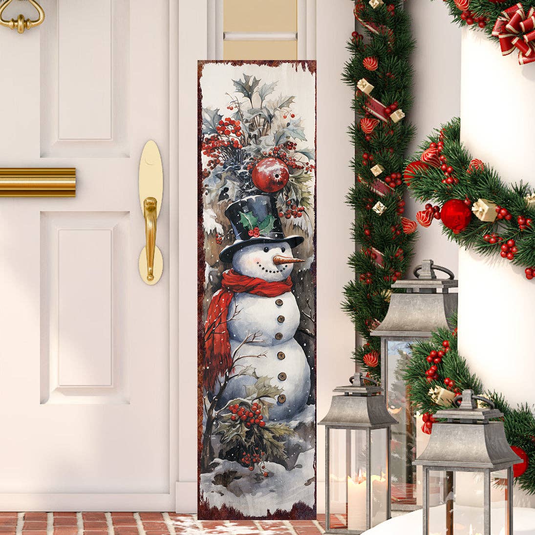 Farmhouse Snowman "Let It Snow" Porch Sign | Christmas Welcome Decor