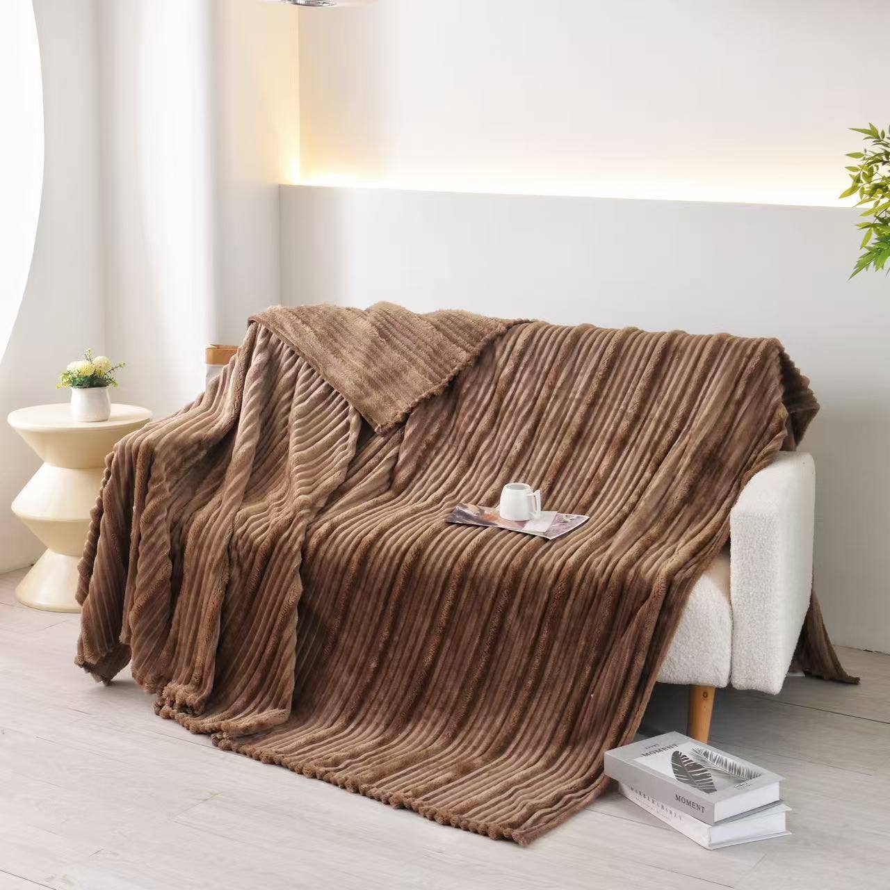 Plush Flunnel Throw – Ultra Soft Ribbed Blanket Texture