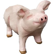Cast aluminum pig statue for garden or yard decor, charming backyard buddy with pink finish