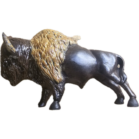 Cast aluminum bison statue with detailed fur texture for yard or home decor