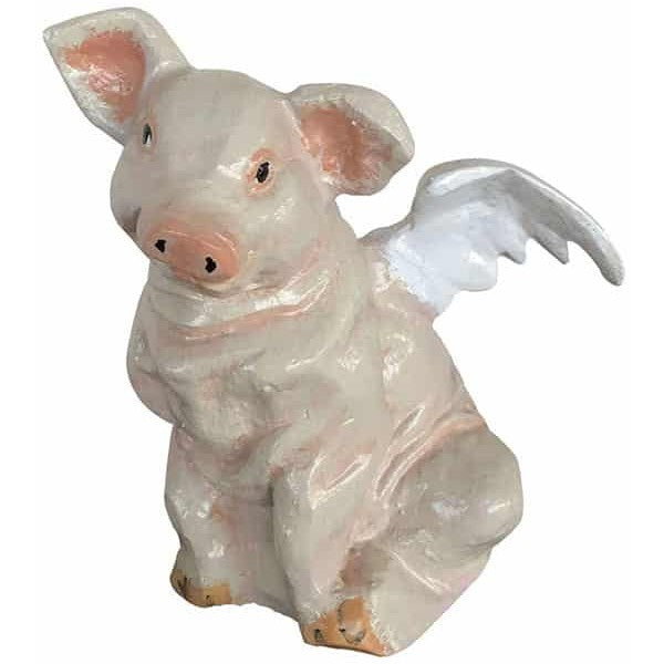 Cast aluminum pig statue with angel wings for garden or home decor