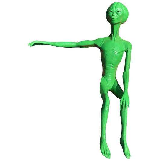 Green alien statue for yard or home decor, cast aluminum outdoor sculpture