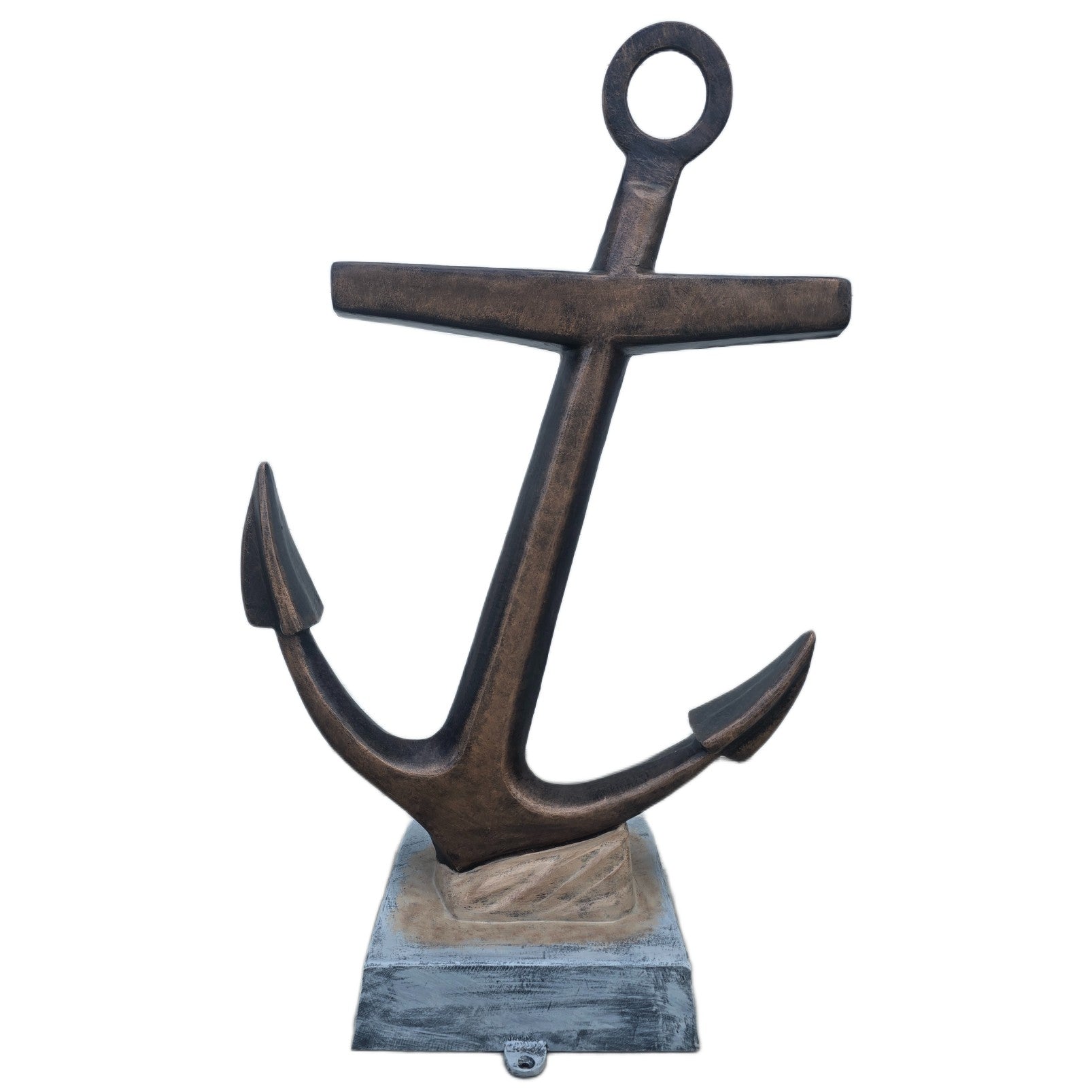 Cast aluminum anchor statue for home or yard decor, rustic nautical design with weathered base