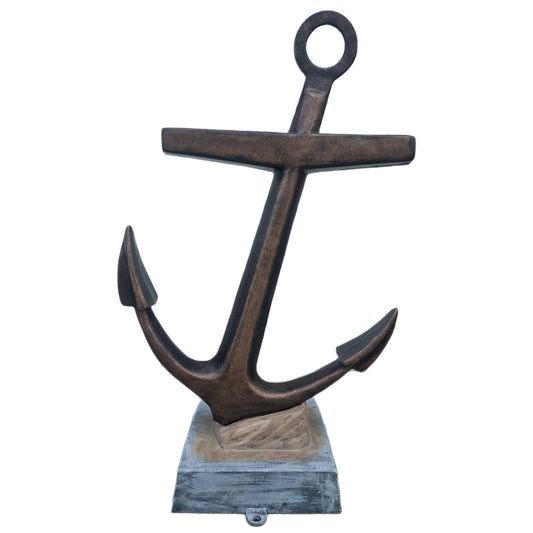 Cast aluminum anchor statue for home or yard decor, rustic nautical design with weathered base