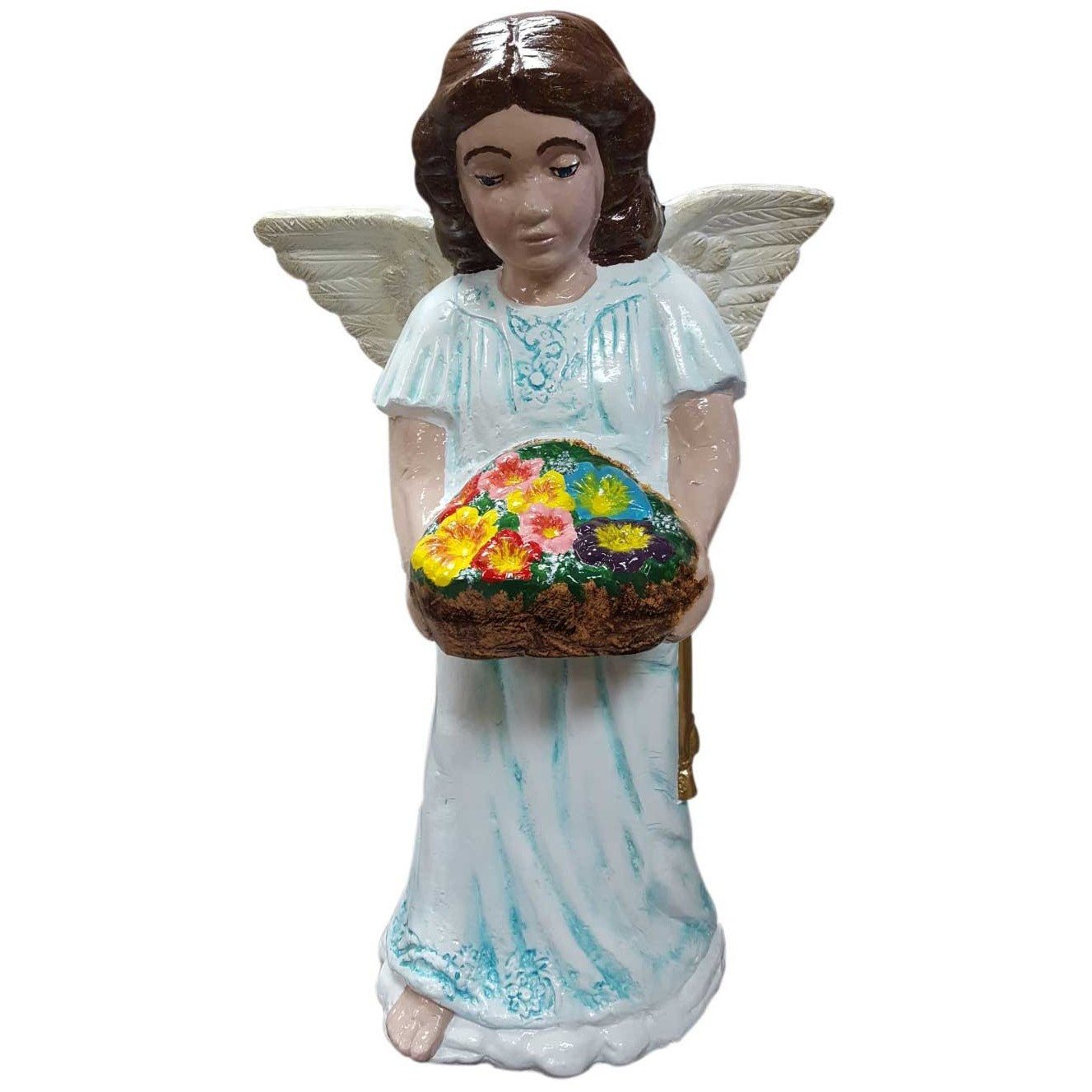 Cast aluminum angel statue holding flower basket, garden decor for home or yard