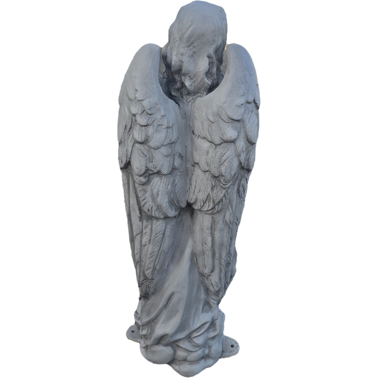 Cast aluminum angel statue with detailed wings for garden or yard decor